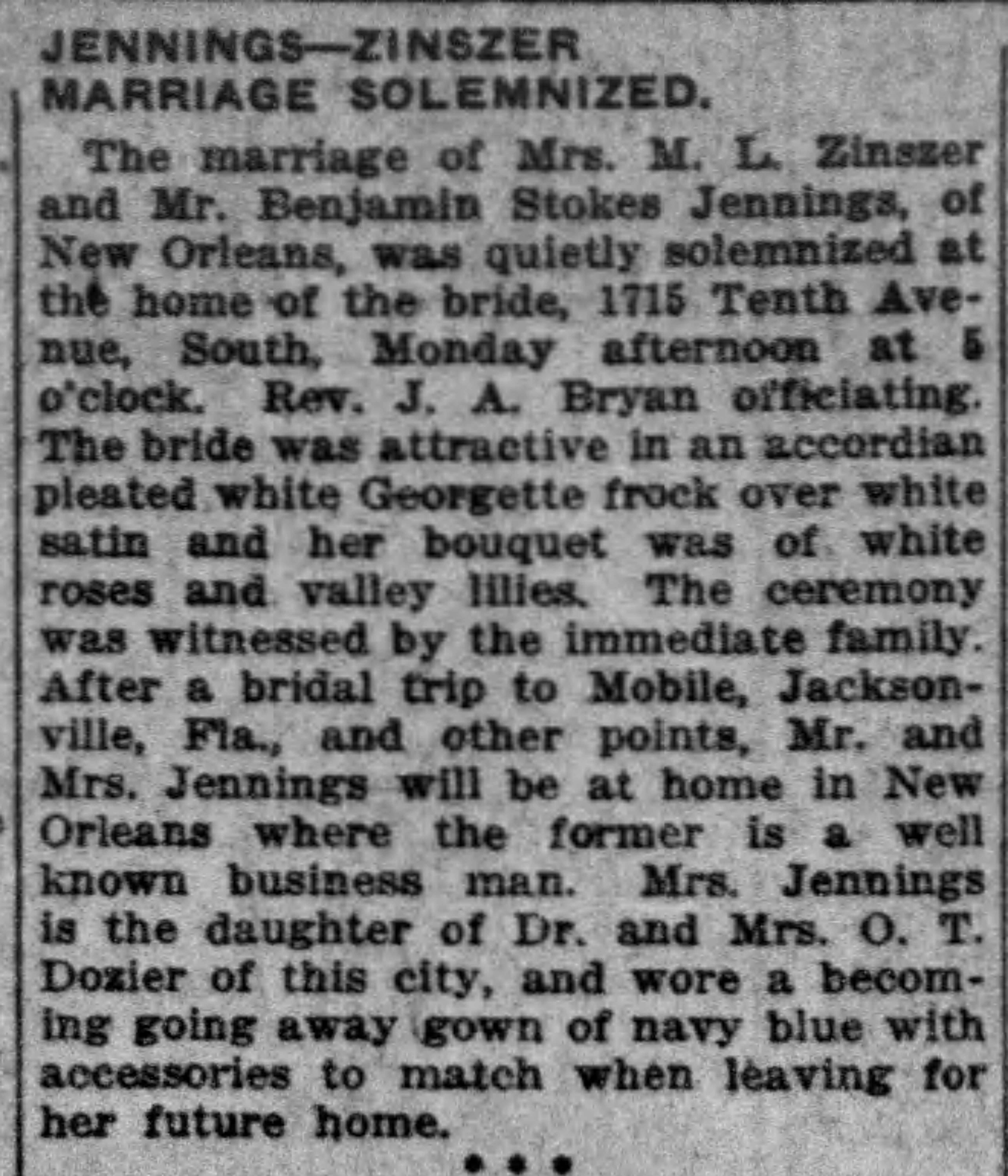 M.L. Zinszer-Benjamin Stokes Jennings